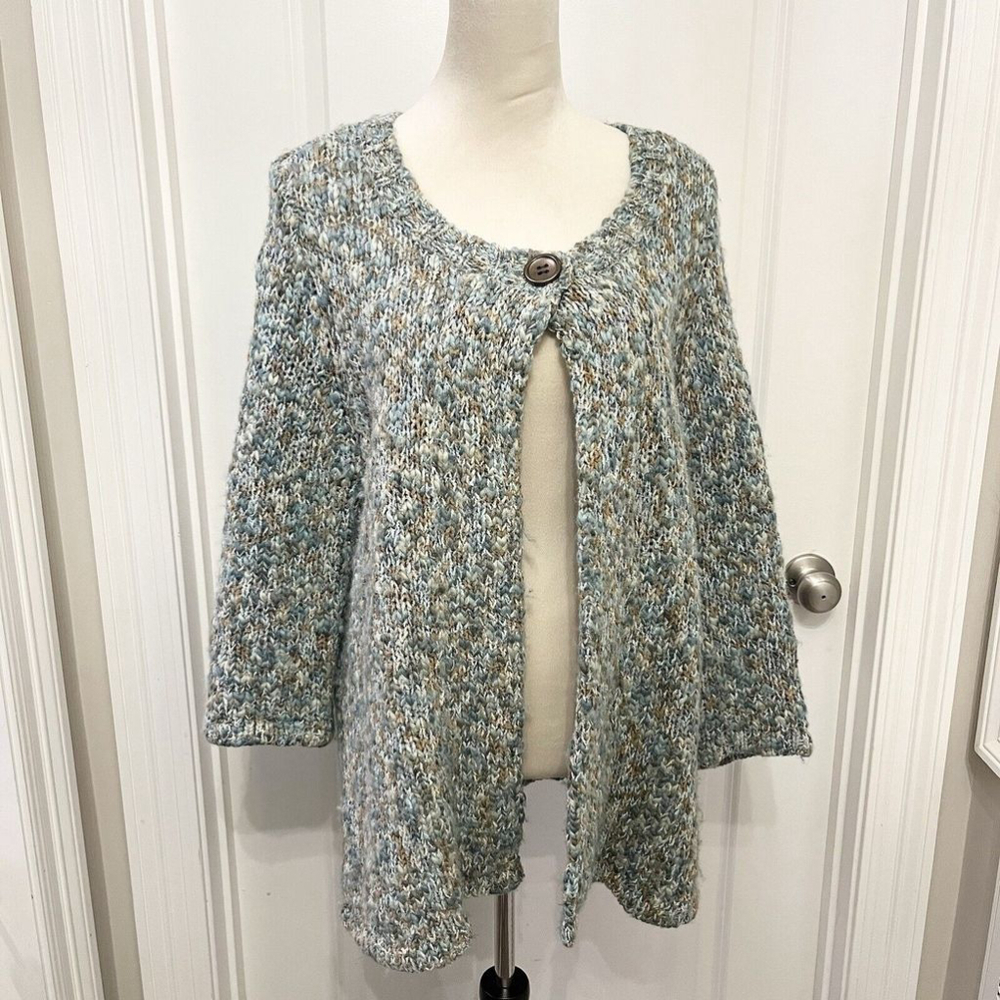 Christopher & Banks Wool Blend Chunky Sweater Cardigan- Button Front-‎ Blue- L